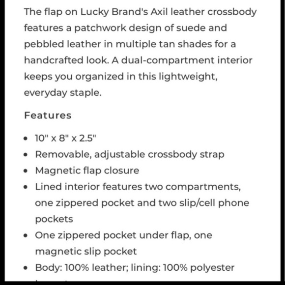 Lucky Brand Axil Leather Crossbody Purse Patchwork Bag Cognac Brown Boho Indie - Picture 11 of 14